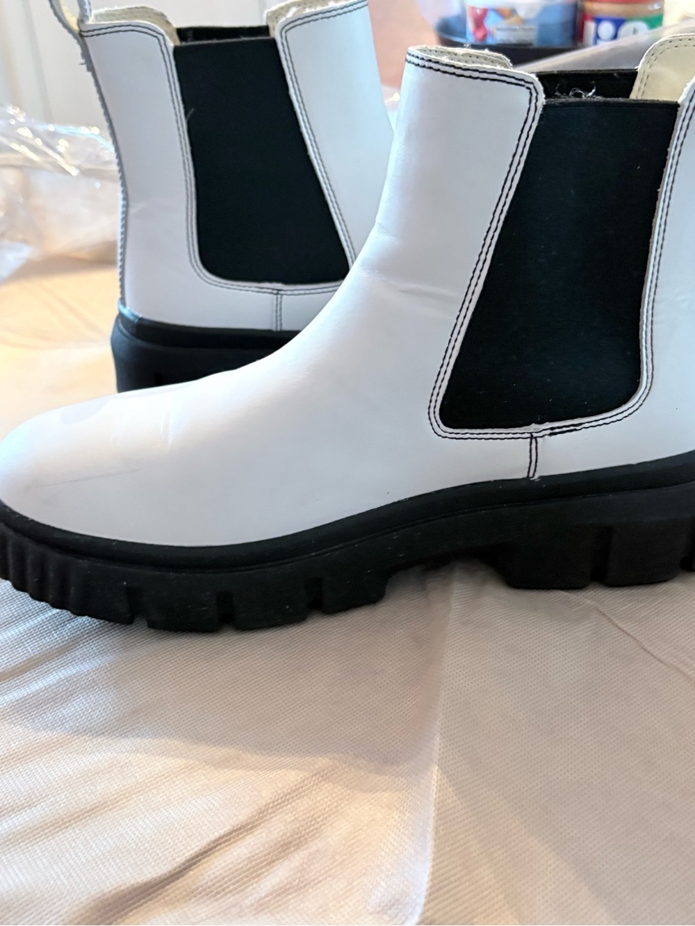 Timberland White and Black Chelsea Lug Sole Ankle Boots